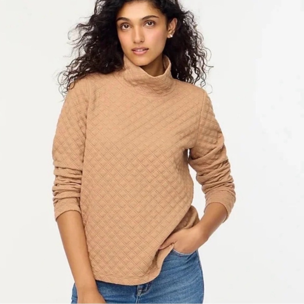 J. Crew Quilted Cowl Neck Sweater - Camel Brown - Size M